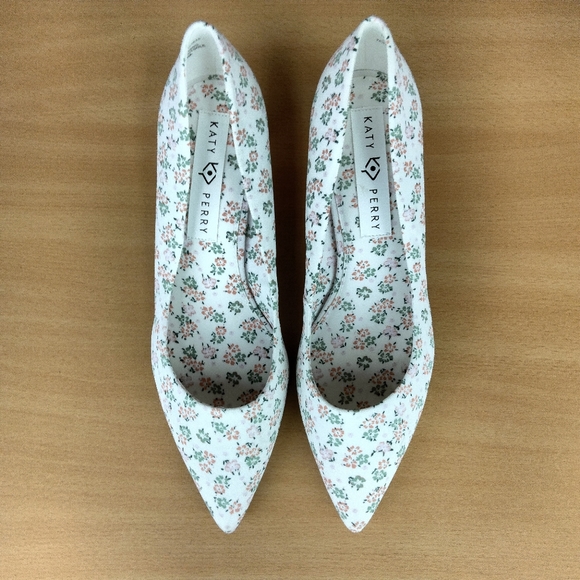 NWOT Katy Perry The Golden Pump Pointed Toe Kitten Heels in Orange Floral Multi - Picture 4 of 9